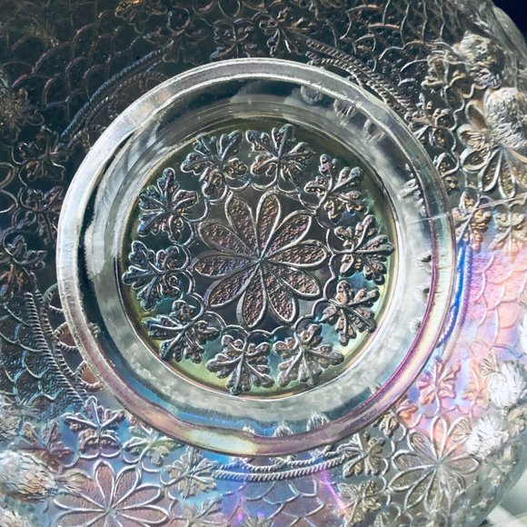 VINTAGE FENTON LEAF CHAIN (IRIDIL)WHITE IRIDESCENT FROSTED FIERY  GLASS  8" BOWL - Picture 6 of 16